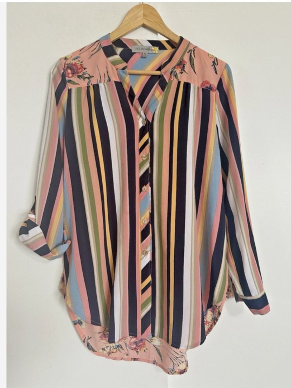 FIGUERO & FLOWER Pink Stripe Floral Tunic Top Medium Anthropologie